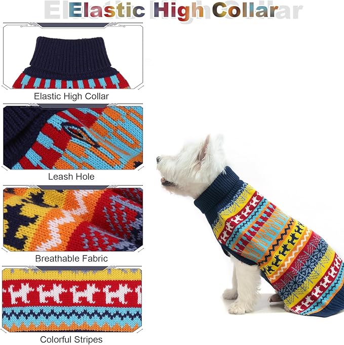 Mihachi Dog Sweater - Winter Coat Apparel Clothes with Colorful Stripes for Cold Weather
