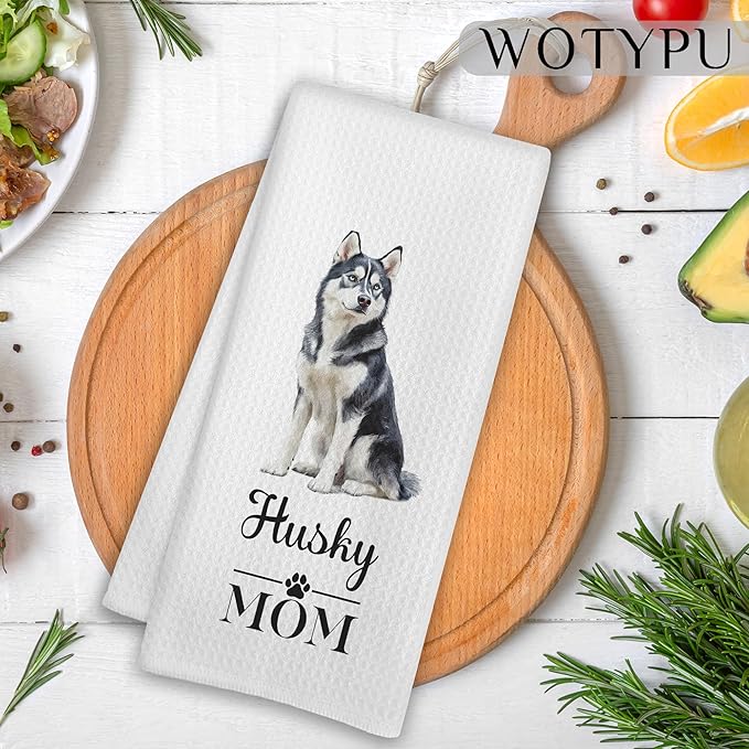 Husky Mom Gifts Kitchen Towels, Gifts for Husky Lovers Dish Tea Towels, Dog Mom Owner Gift Decorative Hand Towel for Bathroom, 16x24 Inch