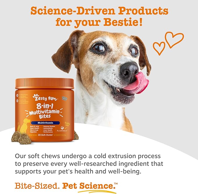 Zesty Paws Dog Multivitamin, Chewable Dog Vitamins and Supplements for Hip & Joints, Skin & Coat, Omega 3 Fish Oil for Dogs- Senior & Puppy Multivitamin- Chicken- 90ct