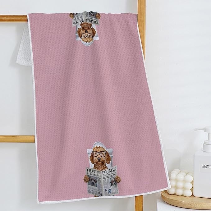 Funny Cavapoo Dog Bathroom Hand Towels, Cavapoo Gifts for Women, Dogs Bathroom Decor, Pink Trendy Dog Hand Towels for Bath Room Washroom Spa Gym Decor, 16x24 Inch Set of 2