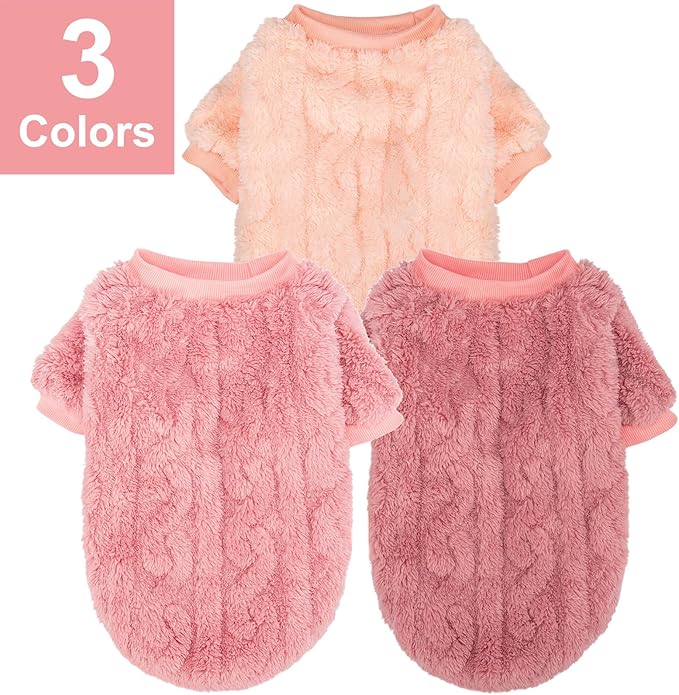 Dog Sweater, 3 Pack Dog Sweaters for Small Dogs or Cats, Girl or Boy, Warm Dog Clothes Shirt Coat for Winter Christmas (Peach, Dark Pink, Light Purple, X-Small)