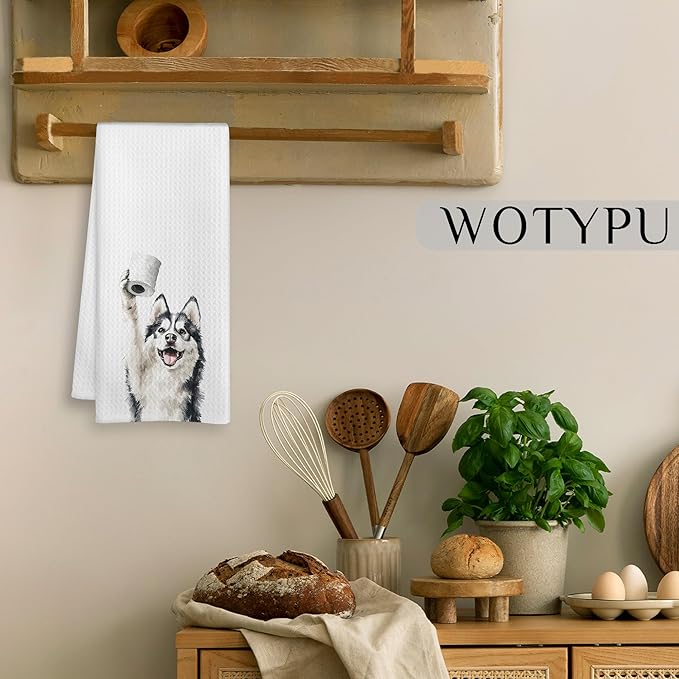 Funny Husky Gifts Bathroom Hand Towels, Husky Dog Lovers Gifts Decorative Hand Towels for Kids Guest Bathroom Washroom Half Bath, 16X24 Inch