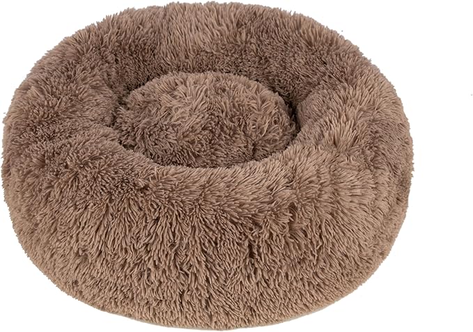 Best Pet Supplies Round Calming Dog Bed for Small, Medium & Large Dogs, Plush Donut Cuddler Pet Bed w/Raised Rim for Head, Neck Support, Anti-Slip Bottom Washable Bed - Caramel, 20 x 20 x 6