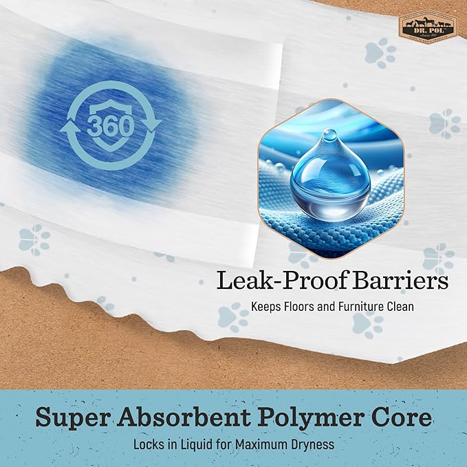Dr. Pol Male Dog Diapers – Super Absorbent, Breathable, Leak-Proof with Wetness Indicator, Large, 50 Count