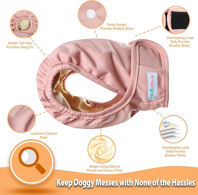 Langsprit Washable Female Dog Diapers (3 Pack) - No Leak Reusable Diapers for Doggy Female in Period - Highly Absorbent Dog Heat Panties with Adjustable Snaps Black S Size