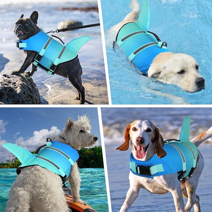 Doglay Dog Life Jacket Shark, Ripstop Dog Life Vests for Swimming Boating with High Buoyancy and Rescue Handle, Adjustable Dog Life Jacket Pet Flotation Vest for Small Medium Large Dogs