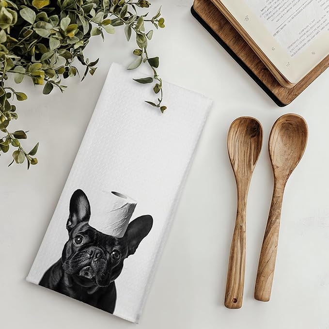 Funny Black French Bulldog Bathroom Hand Towels, Gifts for French Bulldog Lovers, Dog Bathroom Decor, Frenchie Gifts Decorative Hand Towels for Bath Room Washroom Spa Gym, 16x24 Inches