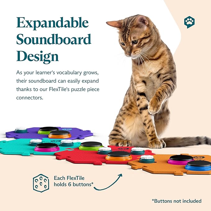 FluentPet Extra Large FlexTile for Big and Small Buttons - Orange - Holds Big 3.5 1.9" Talking Dog and Cat Buttons - Each Button Mat Securely Holds 6 Buttons - Durable and Non-Slip