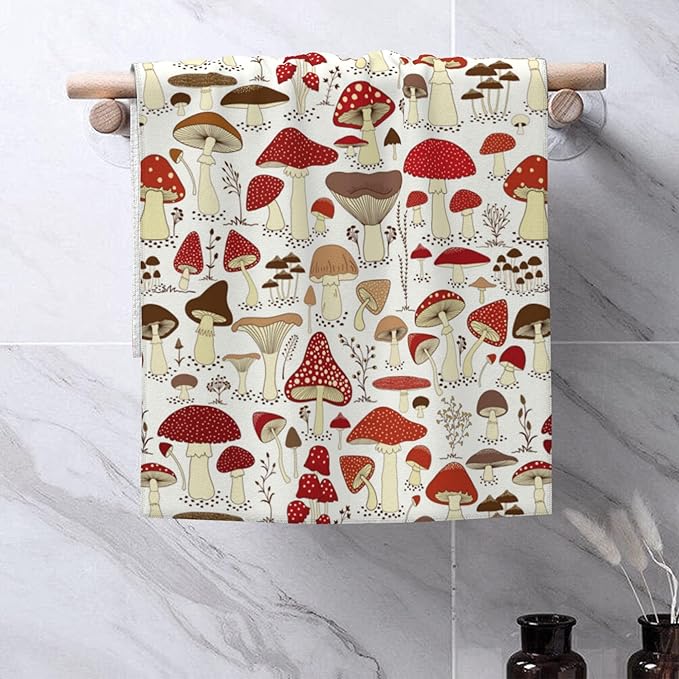 Cartoon Mushrooms Hand Towels for Bathroom Set of 2 Hand Bath Towels Soft Absorbent Decorative Hand Towel for Bathroom Kitchen Yoga Home Decor 14 x 28 in