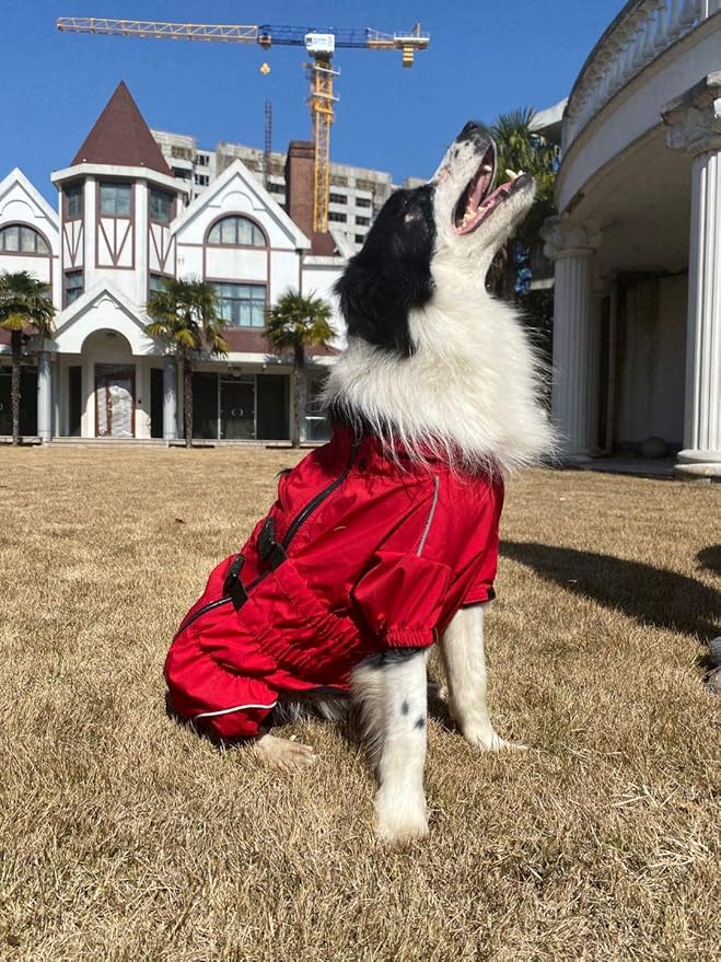 Lovelonglong Waterproof Dog Raincoat – 4-Leg Full Body Dog Rain Suit with Reflective Strips & Leash Opening, Outdoor Dog Jacket for Rainy Weather