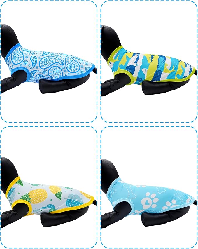 PET SHOW 4 Pack Summer Dog Shirts for Small Doggies Boy UPF 50+ UV Sun Protection Cooling Clothes Tank Top Shark Puppy Kitten Cats T-Shirts Pet Holiday Party Sleeveless Vest Blue(Small)