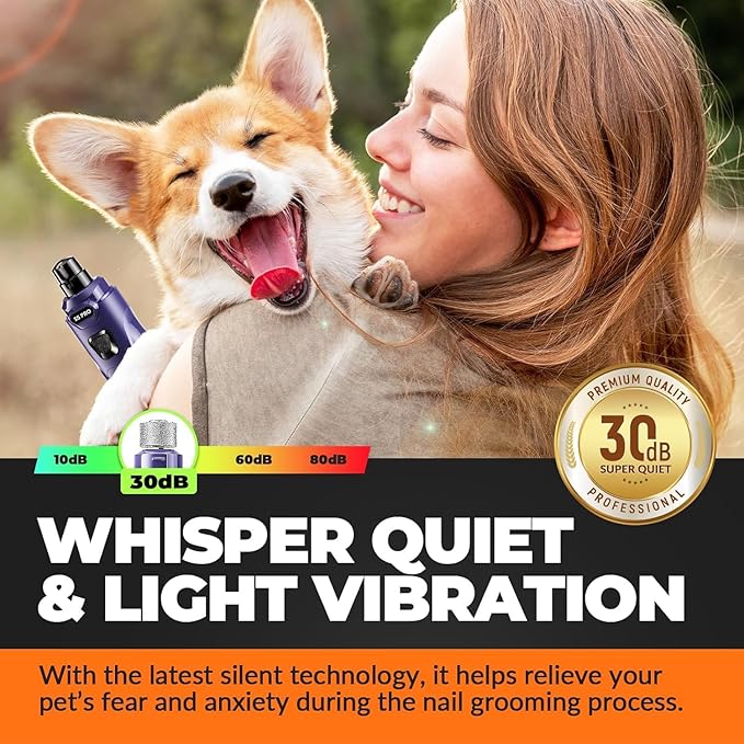 Whisper Quiet Dog Nail Grinder with LED Light, Safe & Stress-Free for Sensitive Dogs of All Breeds & Sizes, 3 Grinding Bits, 3-Speed, Pet Nail Trimmers, Rechargeable Painless Grooming Kit Blue