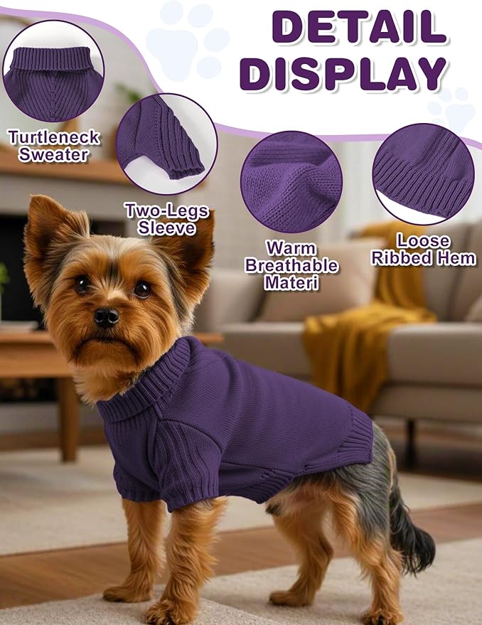 Dog Sweaters for Small Medium Large Dog, Classic Turtleneck Pet Clothes Warm Thermal Doggy Winter Coat, Thick Double Knitting Collar Pullover Cold Weather Puppy Jacket for Indoor & Outdoor Wear