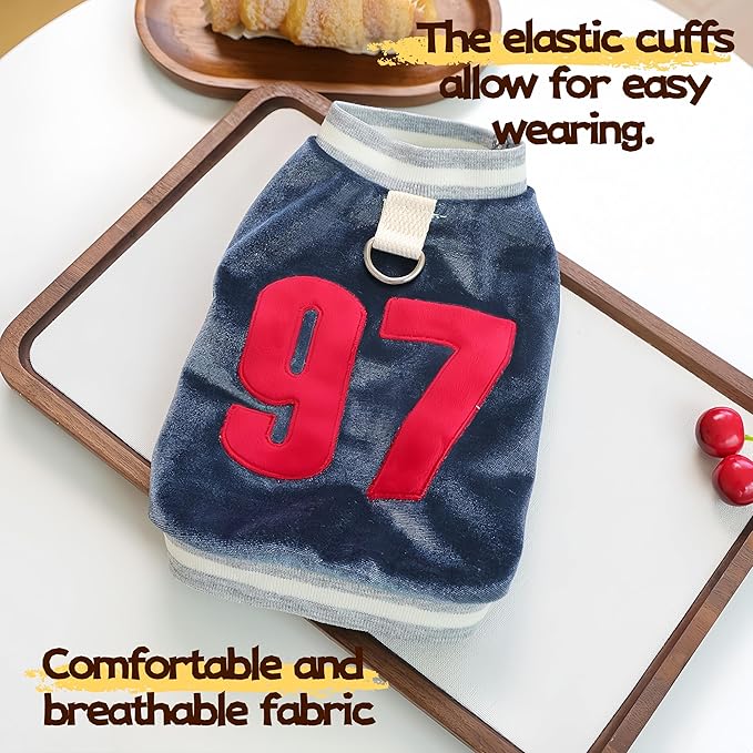 Dog&Cat Jersey,Pet Clothes for Dogs&Cats，Number 97,Soft Warm Cotton Blend Sweatshirt for Fall&Winter, Breathable Cozy Pet Sports Shirt, Durable Outdoor Daily Wear (Blue, L)