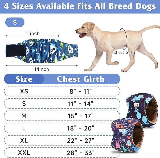 5 Pack Dog Diapers Male Reusable, Premium Belly Bands for Dogs, High Absorbing Male Dog Pee Wraps for Doggie in Incontinence or Excitable Urination and Training M