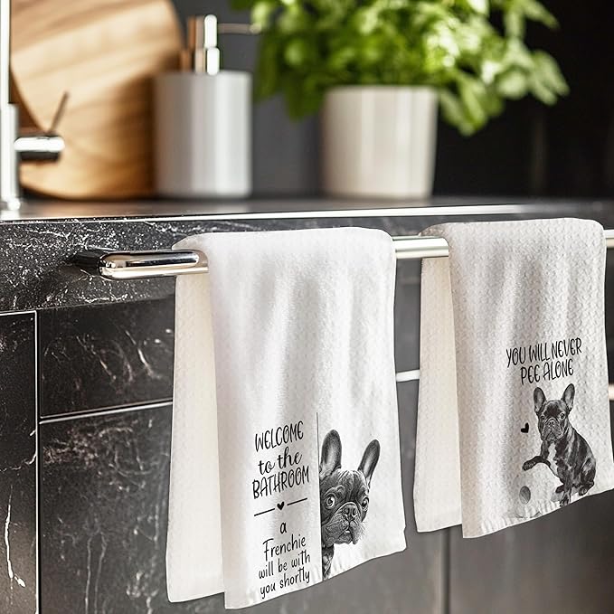 Cabana Bro Funny French Bulldog Bathroom Hand Towels, Frenchie Gifts for Women Men, Dog Lover Gifts, Welcome to The Bathroom Decorative Hand Towels for Bath Room Washroom, 16x24 Inch Set of 2