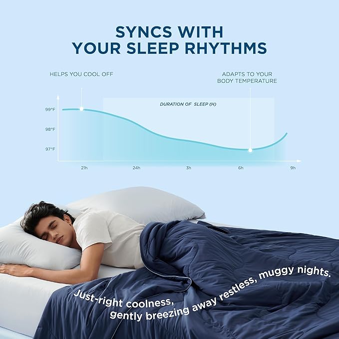 Bedsure Cooling Blankets for Hot Sleepers - Cooling Comforter, Cold Summer Blanket Queen Size for Bed, Ice Breathable and Lightweight Gift for Night Sweats, Navy Blue, 90x90 Inches