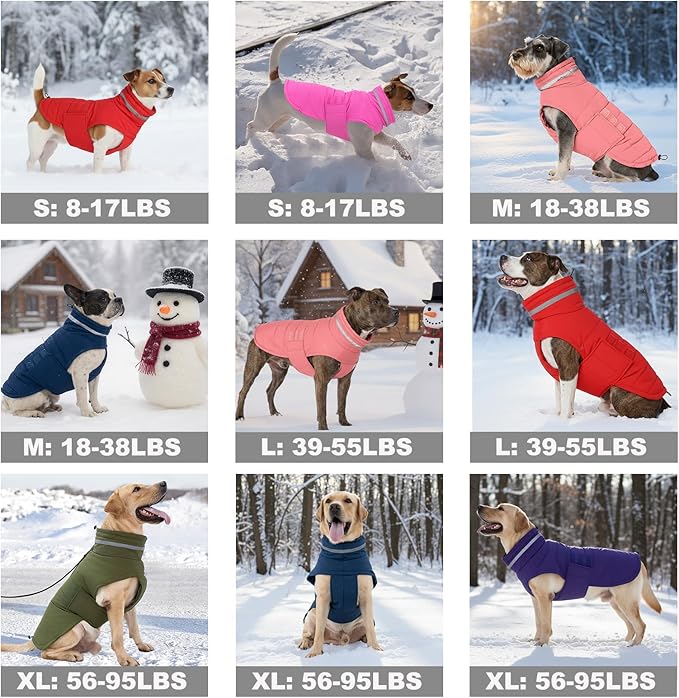 Mklhgty Waterproof Dog Coat for Medium Dogs, Warm Dog Winter Jacket, Reflective Windproof Turtleneck Dog Cold Weather Coats with Adjustable Hook & Loop - Pink02 - M