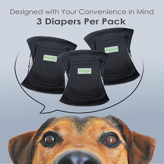 wegreeco Washable Dog Diapers - Washable Male Dog Belly Wrap - Pack of 3 - (Black,X-Small)
