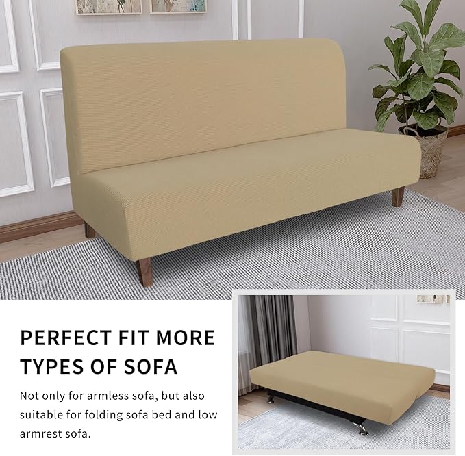 Easy-Going 100% Waterproof Futon Cover, Dual Waterproof Couch Cover for Futon, Stretch Jacquard Sofa Cover, Leakproof Furniture Protector for Kids, Pets, Dog and Cat (Medium, Sand)