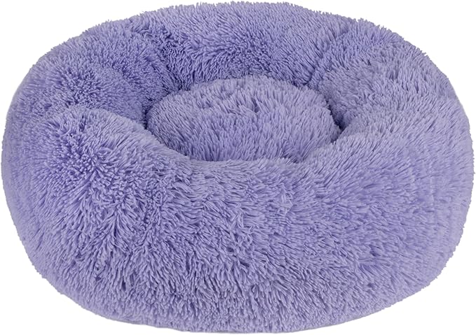 Best Pet Supplies Round Calming Dog Bed for Small, Medium & Large Dogs, Plush Donut Cuddler Pet Bed w/Raised Rim for Head, Neck Support, Anti-Slip Bottom Washable Bed - Lavender, 20 x 20 x 6