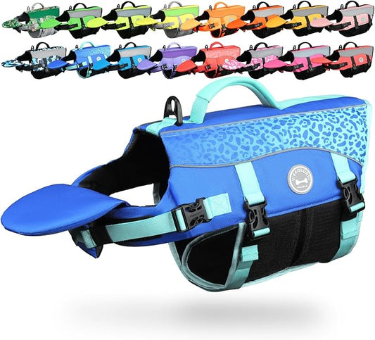 VIVAGLORY Front Float Dog Life Vest, Dog Life Jacket for Swimming & Boating, Swimming Vest with Chin Float & Handle, Ripstop & Buoyancy for Puppy Doggy, S, Dark Blue