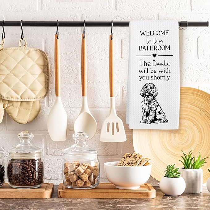 Funny Goldendoodle Dog Hand Towels, Goldendoodle Gifts Hand Towel, The Doodle Will Be with You Shortly Decorative Bath Towel for Bathroom, Funny Golden Doodle Dog Bathroom Decor, 16x24in