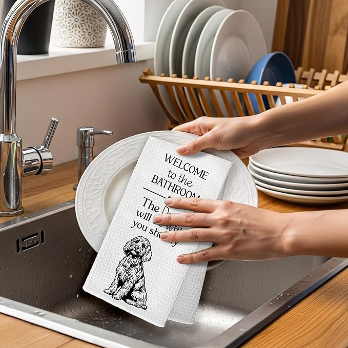 Funny Goldendoodle Dog Hand Towels, Goldendoodle Gifts Hand Towel, The Doodle Will Be with You Shortly Decorative Bath Towel for Bathroom, Funny Golden Doodle Dog Bathroom Decor, 16x24in