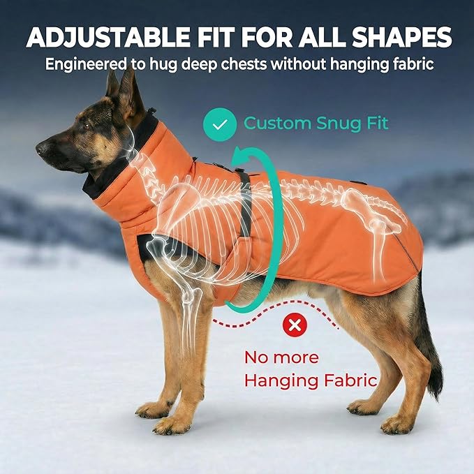 Dog Winter Coat, Warm Puffer Jacket with Fur-Safe Buckle & Leash Hole for Cold Weather, Water-Repellent Snow Vest, Breathable Thermal Apparel for Hiking & Active Dogs (Aurantium, X-Small)
