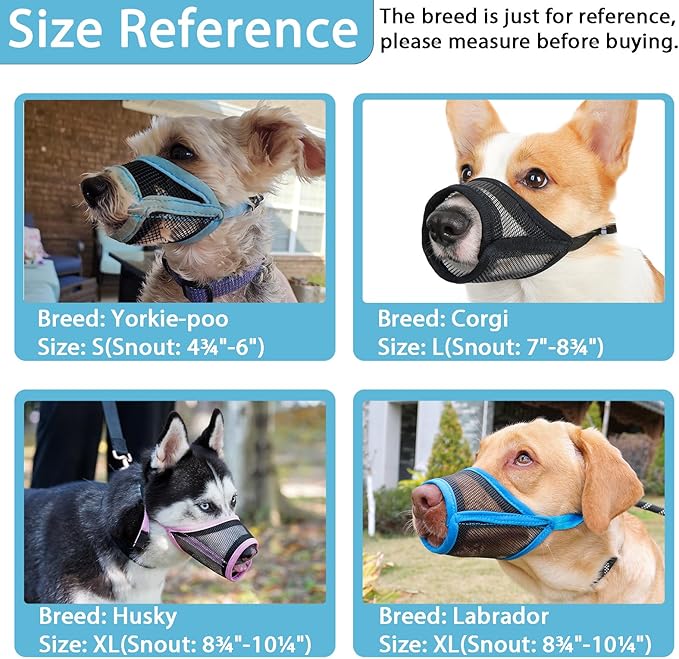 LUCKYPAW Dog Muzzle, Mesh Muzzle for Small Medium Dogs, Soft Mouth Cover to Prevent Biting Chewing, Drinkable Breathable Adjustable Puppy Mouth Guard(S, Baby Blue)