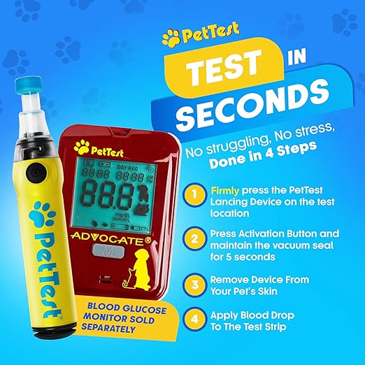 PetTest Genteel Pain-Free Lancing Device, Easy-to-Use Pet Blood Sugar Monitoring for Dogs & Cats, Includes Contact Tips, Sterile 21G Lancets & Instructions for Taking Samples