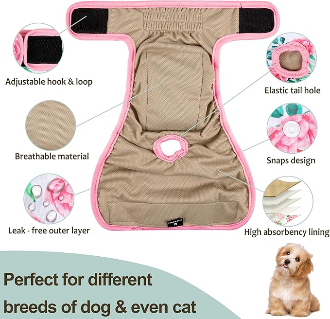 Washable Female Dog Diapers - Premium Reusable Diapers for Doggie in Heat - Highly Absorbent Dog Diapers Female for Pet Incontinence with Adjustable Snaps Sunflower, XL