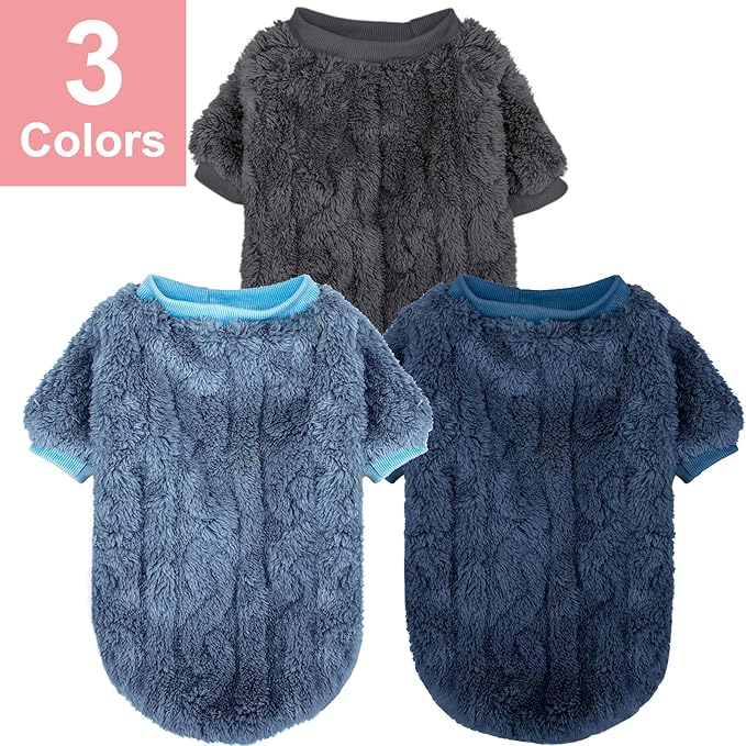 Dog Sweater, 3 Pack Dog Sweaters for Small Dogs or Cats, Girl or Boy, Warm Dog Clothes Shirt Coat for Winter Christmas (Blue, Dark Blue, Grey, Medium)