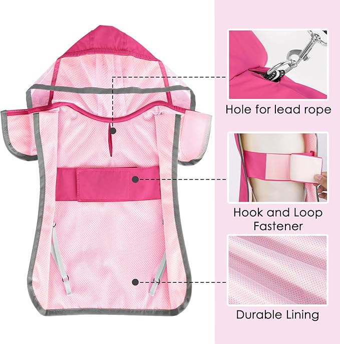 Lukovee Dog Raincoat, Adjustable Dog Rain Jacket with Clear Hooded Double Layer for Large Medium Small Dogs Puppies, Waterproof Rain Coat Poncho with Reflective Storage Pocket & Rim (Fuchsia,XXL)