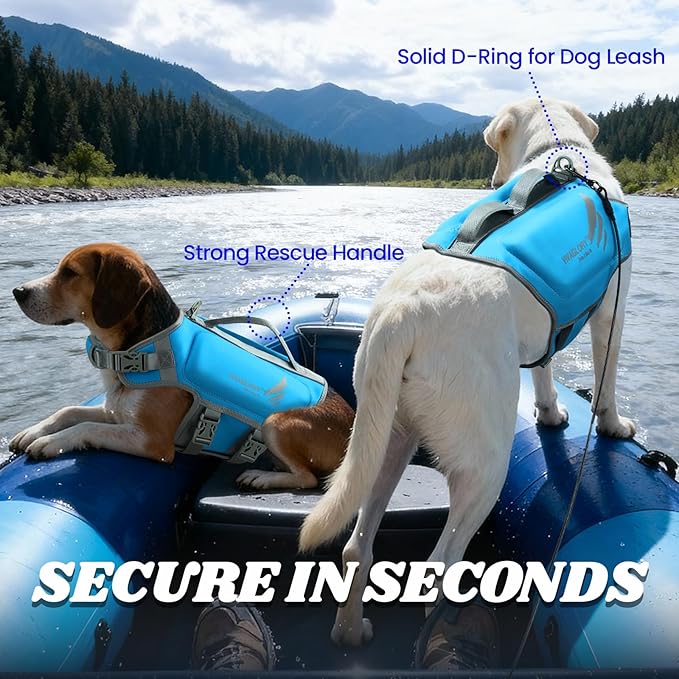 VIVAGLORY High Buoyancy Dog Life Vest, Swimming Vest with Handle, Dog Life Jacket for Swimming & Boating, Buoyancy for Puppy Doggy, L, Blue