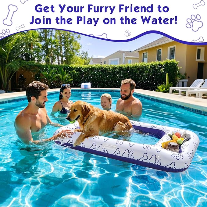 MoKo Dog Pool Float, 59 x 35 Inch Cooling Water Permeable Pet Float, Breathable Mesh Dog Pool Raft with Built-in Storage Area for Pet Toys and Food for Lake Park River Beach, White & Mesh