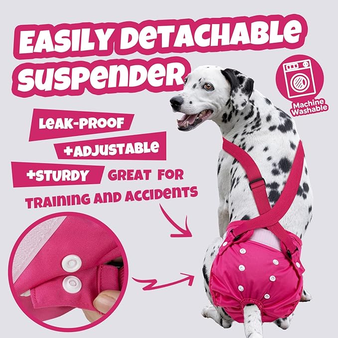 Pet Soft Dog Diapers Female with Suspenders, 3 Pack Reusable Female Dog Diapers for Heat, Dog Period Panties for Doggie in Cycle(X-Small, Berry Mix)