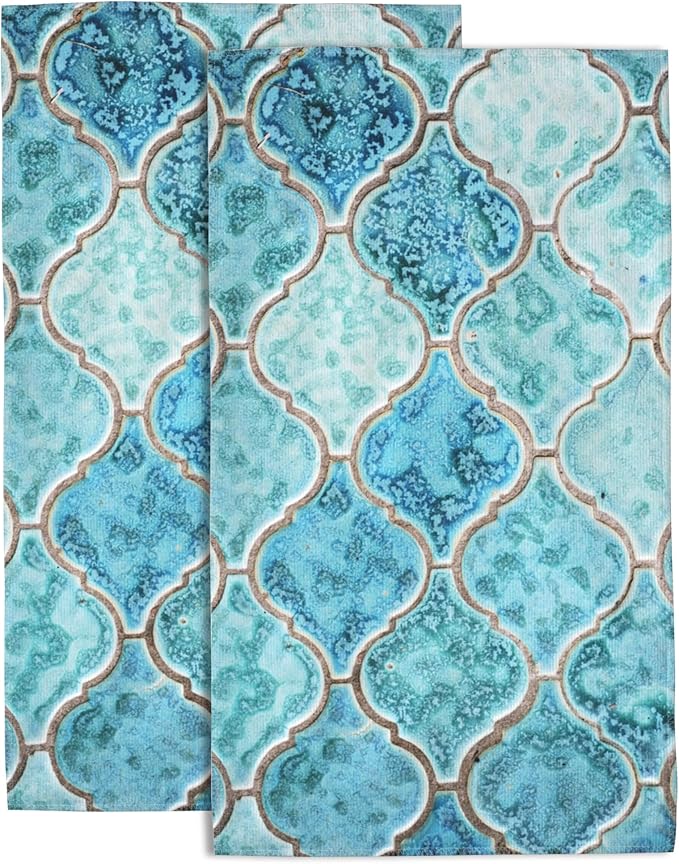 Hand Towels Set of 2 Old Green Tile Towels for Bathroom Soft Absorbent Decorative Hand Bath Towels Dish Towels for Kitchen Sports Gym Yoga Home Decor 14 x 28 in