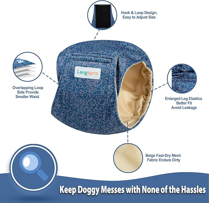 Langsprit Male Belly Bands for Dogs (Pack of 3) - Dog Diapers Male - High Absorbing Dog Wraps Washable - Reusable Small Doggy Doggie Puppy Dog Diapers Jeans XS