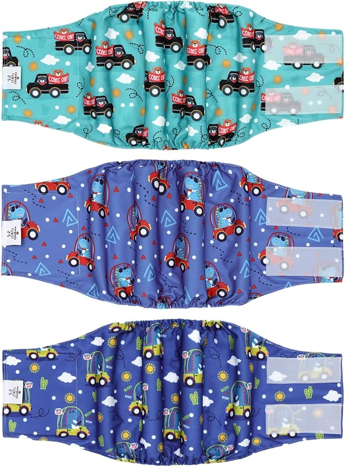 CuteBone Dog Diapers Male Belly Bands 3 Pack for Male Dogs Reusable Puppy Wraps
