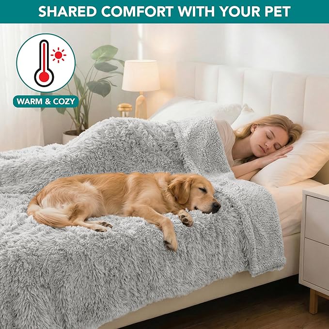 PetAmi Waterproof Dog Blanket for Medium Large Dogs, Calming Fleece Cat Blanket, Couch Protector Washable Sherpa Faux Fur Pet Throw for Puppy, Soft Reversible Leakproof 40x60 Light Gray