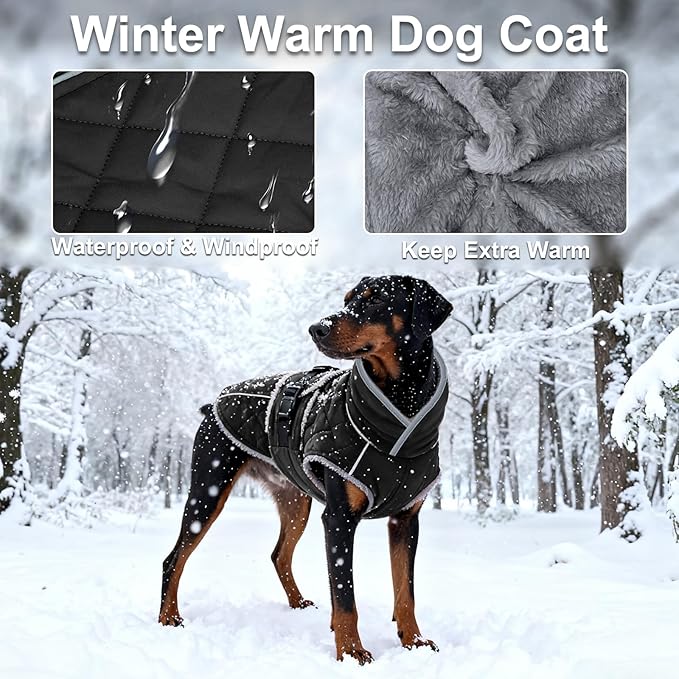 Dog Coat, Warm Dog Winter Coat for Medium Dogs, Waterproof Jacket with Adjustable Buckle & Velcro, Reflective Turtleneck Cold Weather Coats, Pet Fleece Vest Snow Jacket (Black, S)