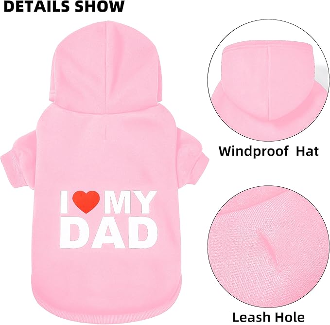 GreenJoy Dog Sweater Dog Hoodie Cold Weather Dog Coat Hooded Sweatshirt for Puppies,Cats, Small Medium Large Dogs (Pink(I Love My Dad), XX-Large)