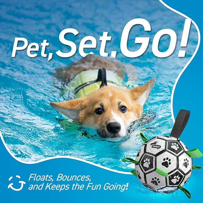QDAN Dog Soccer Balls Toy with Bell Inside, Outdoor Interactive Toys for Tug of War, Puppy Birthday Gifts, Water Toy, Durable Ropes Squeaky Ball for Small Medium Dogs （6 INCH）
