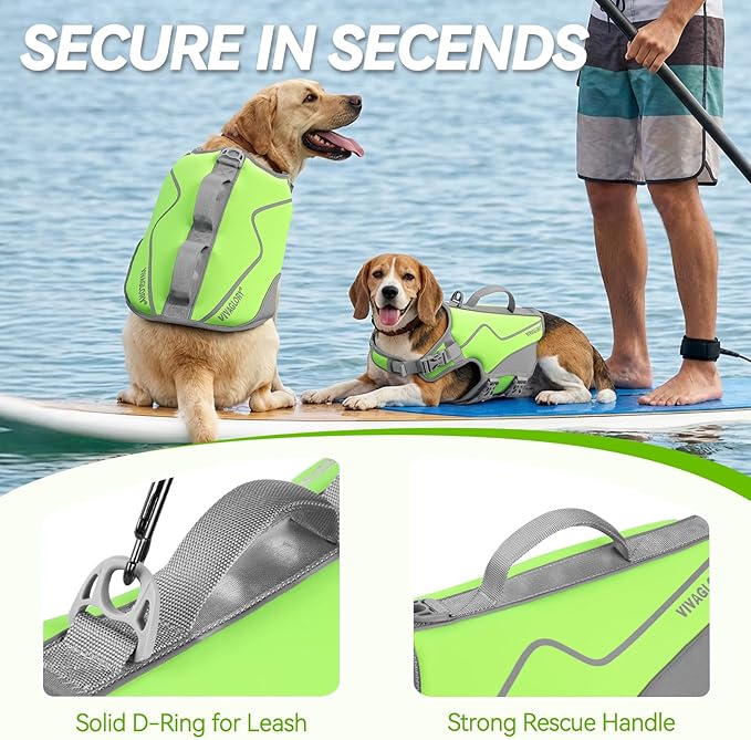 VIVAGLORY Neoprene Dog Life Vest, Dog Life Jacket for Swimming & Boating, Lightweight & Buoyancy for Puppy Doggy, Swimming Vest with Handle, S, Bright Yellow