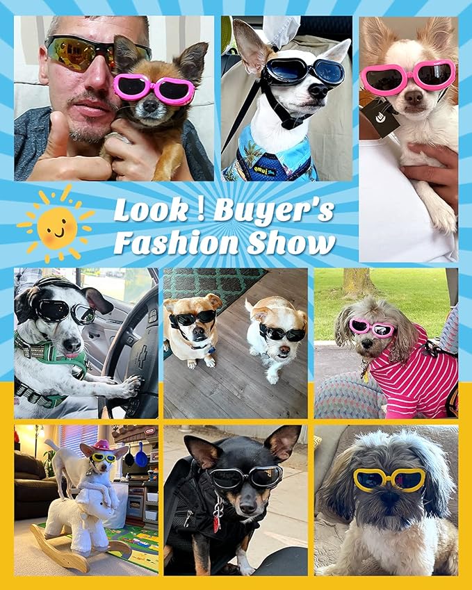 Lewondr Dog Sunglasses Small Breed Goggles UV Protection,Goggles for Small Dogs Eye Wear Protection with Adjustable Strap Windproof Anti-Fog Sunglasses for S-mall Doggy Doggie Glasses,Black