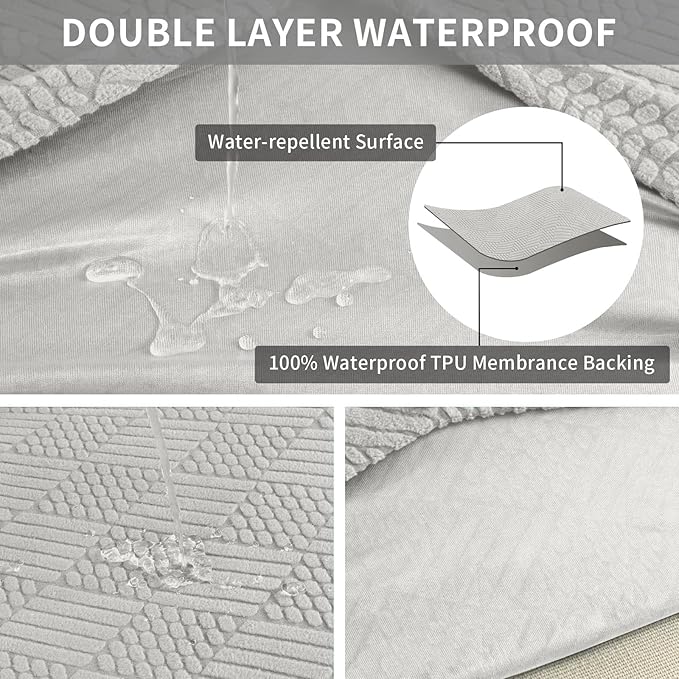 Easy-Going Waterproof Couch Cushion Covers for Couches and Sofas, Stretch Jacquard Sofa Seat Cover Replacement for Dogs, Pets & Kids, Durable Furniture Protector for Sofa Cushions, Light Gray