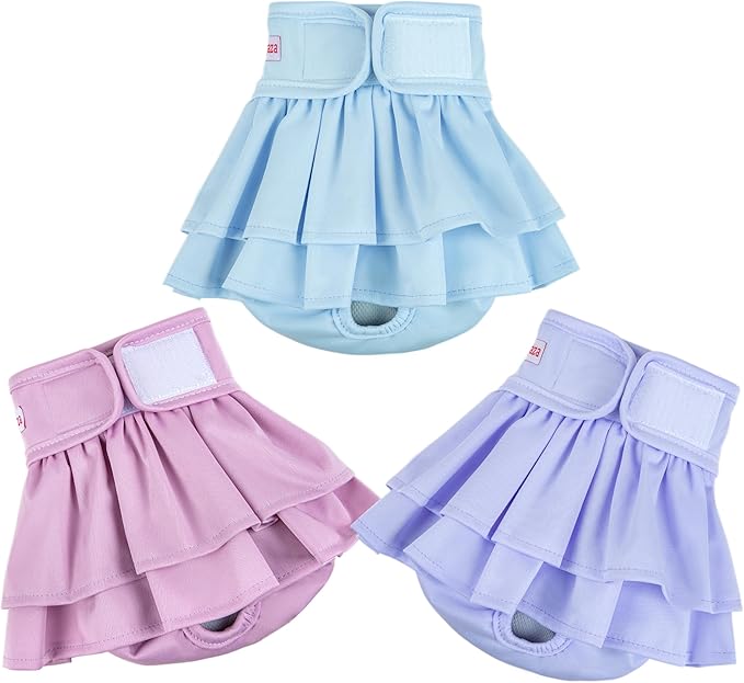 Female Dogs Diapers Belly Bands(3Pack), Washable Reusable Female Skirt Doggy Wraps Panties for Doggie Puppy Pooping Potty Training Incontinence Marking Pañal Para Perro Morandi Pink Purple blue XLarge