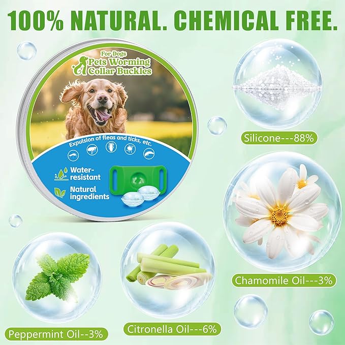 Natural Dog Tag for Flea & Tick Prevention – Waterproof Collar Pendant 2Pack with 4 Extra Refills, Safe for All Breeds, Collar Not Included,Green
