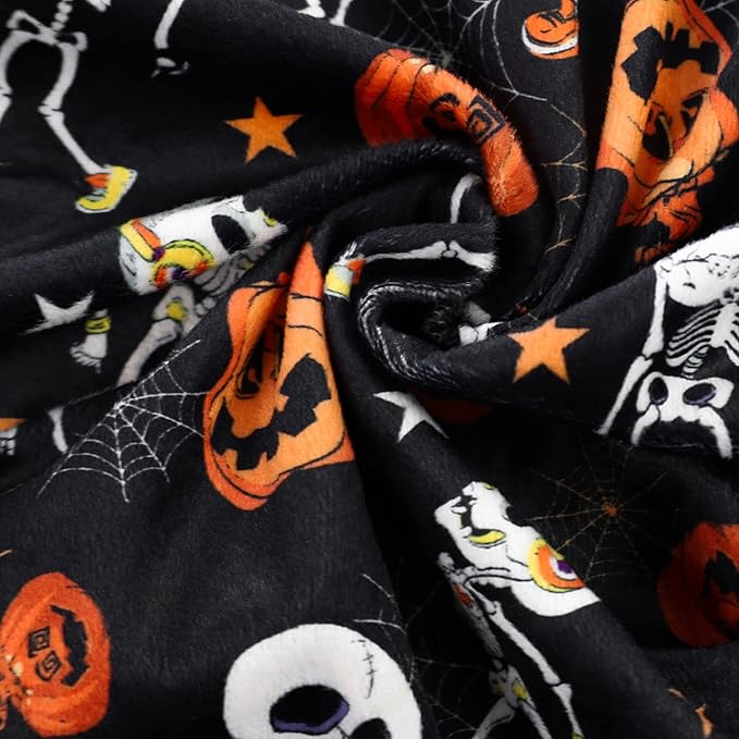 Fitwarm Halloween Skeleton Dog Costume Lightweight Velvet Pajamas Pet Clothes Doggie PJS Puppy Onesie Doggy Outfits Cat Jumpsuits Black Small